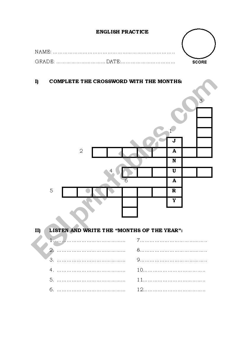 MONTHS OF THE YEAR worksheet