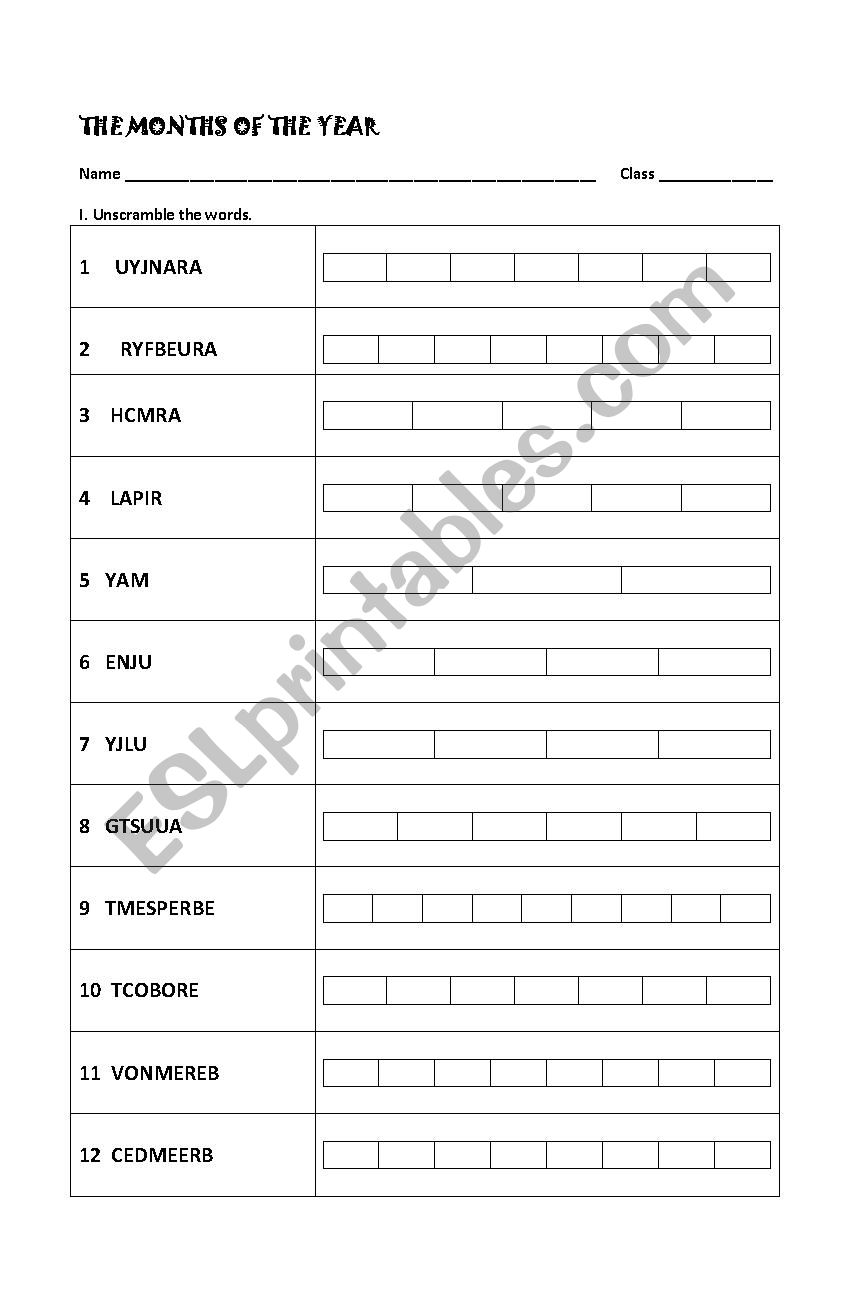 months of the yeat worksheet