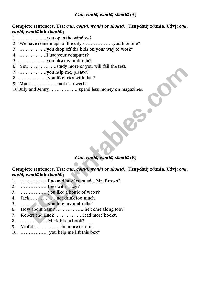 Can, could, should and would-short test