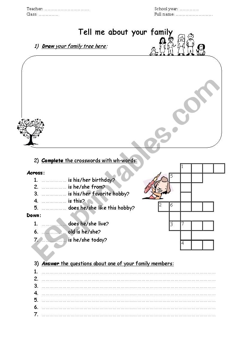 Tell me about your family worksheet