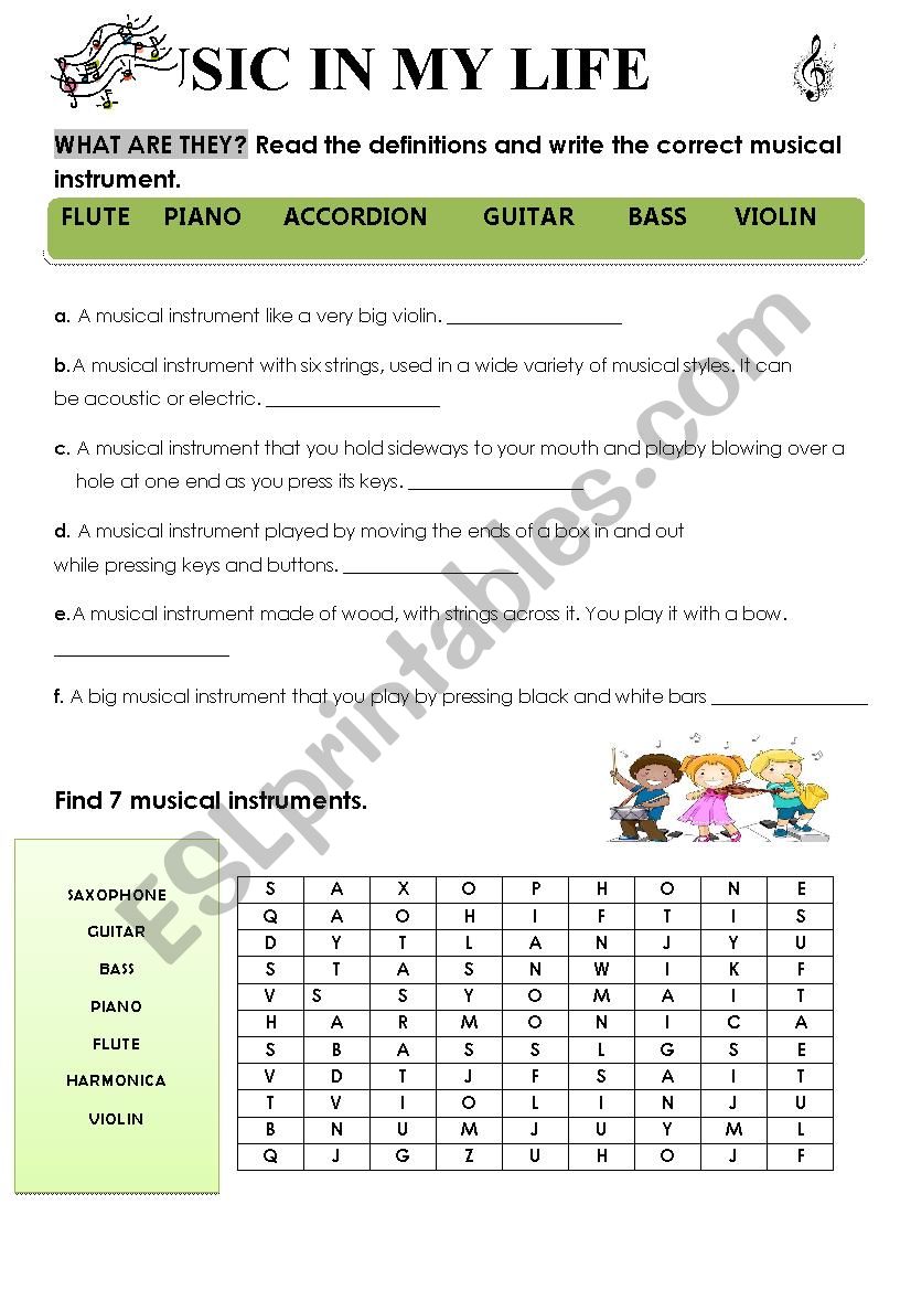 MUSIC IN MY LIFE worksheet