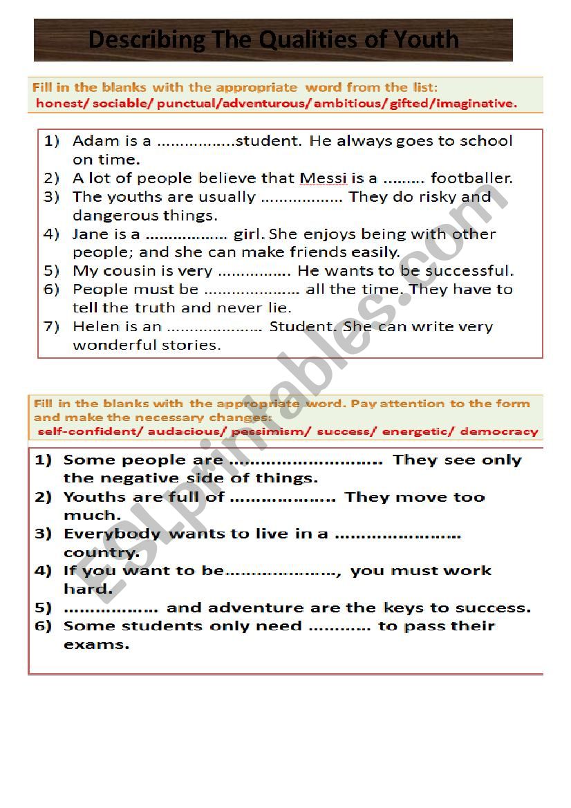 Describing the Qualities of Youth