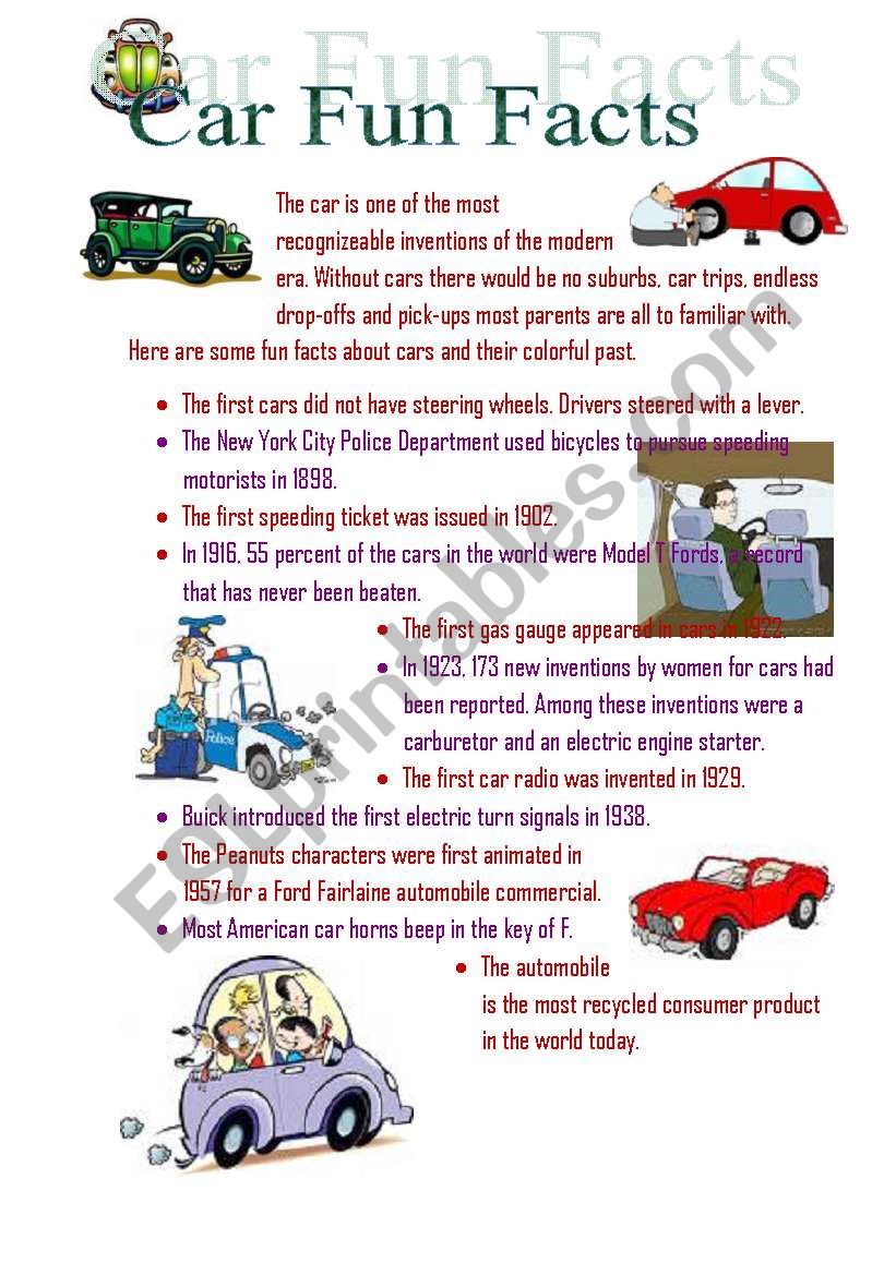 Facts about Cars worksheet