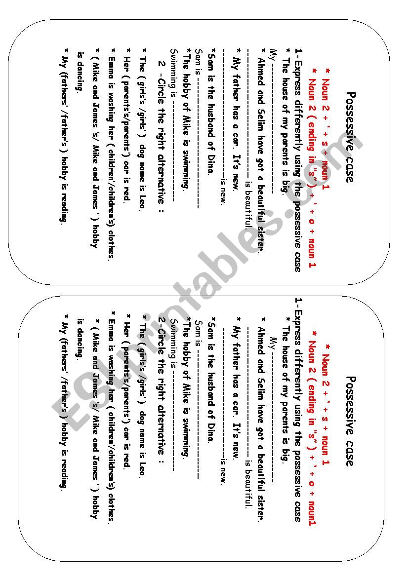 possessive case worksheet