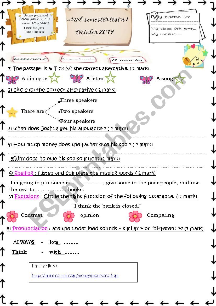 9th form Mid-Semester Test N1