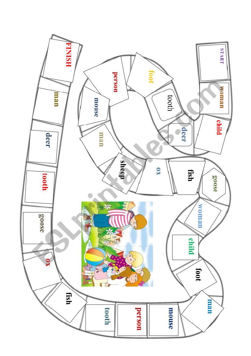 Plurals exeptions board game worksheet