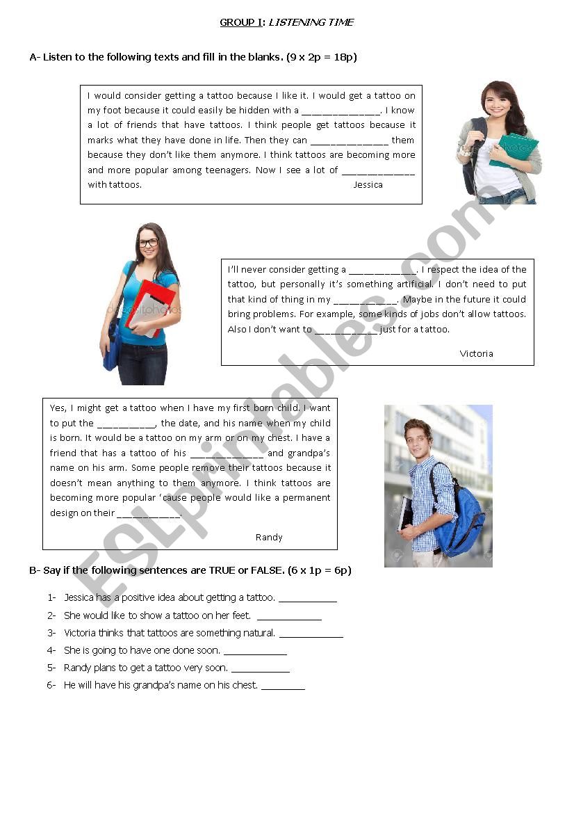 9th graders test worksheet