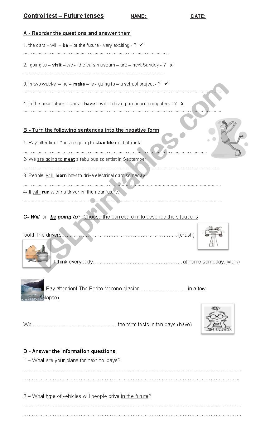 Future tenses control test worksheet