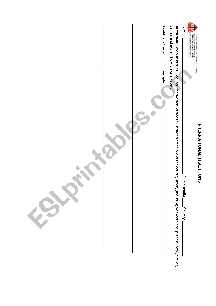 international traditions  worksheet