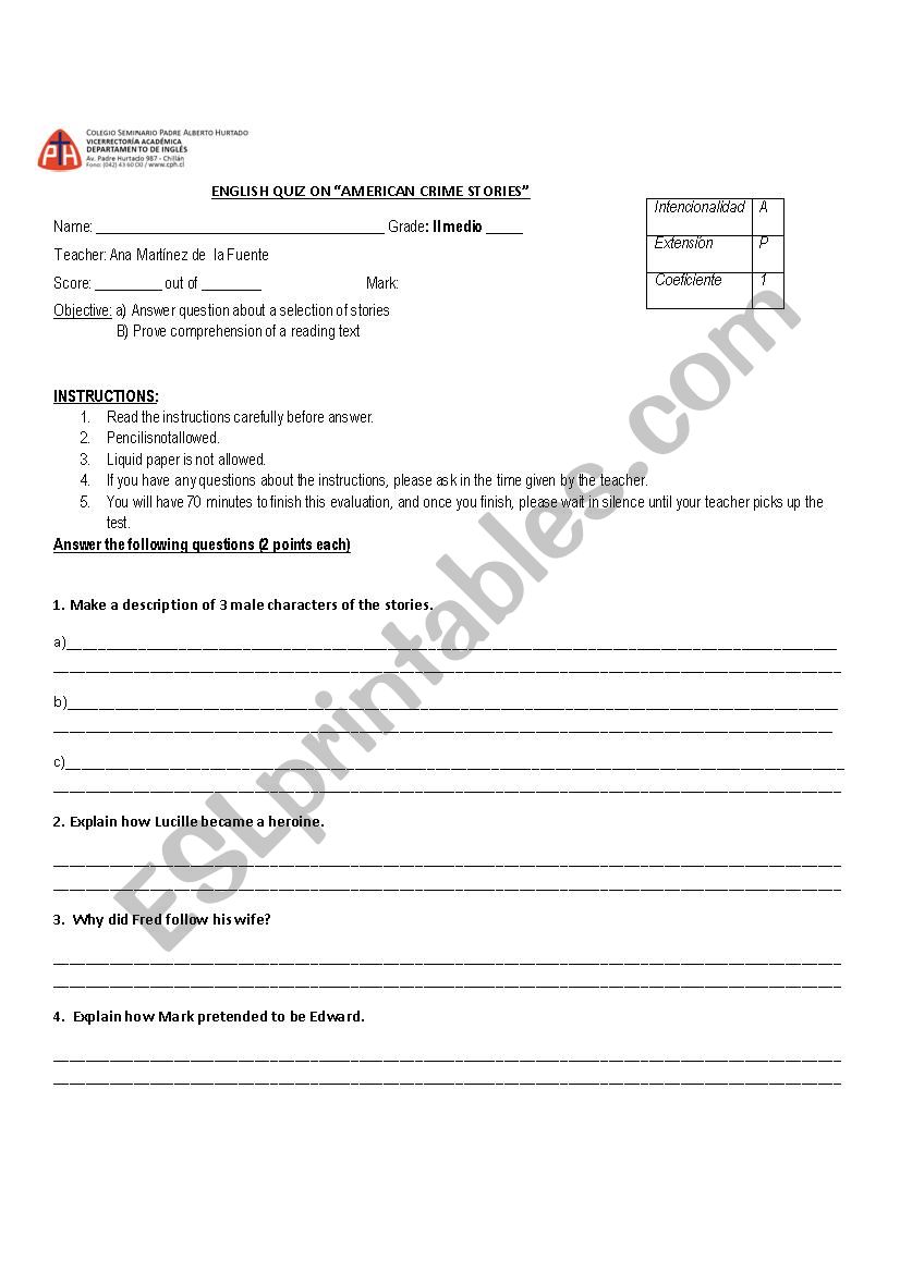 american crime stories  worksheet