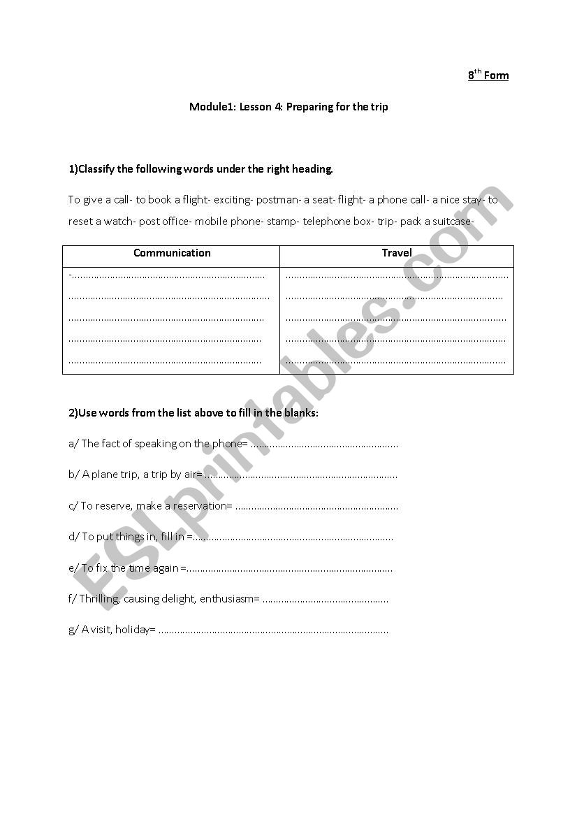 module 1 lesson 4   8th form worksheet