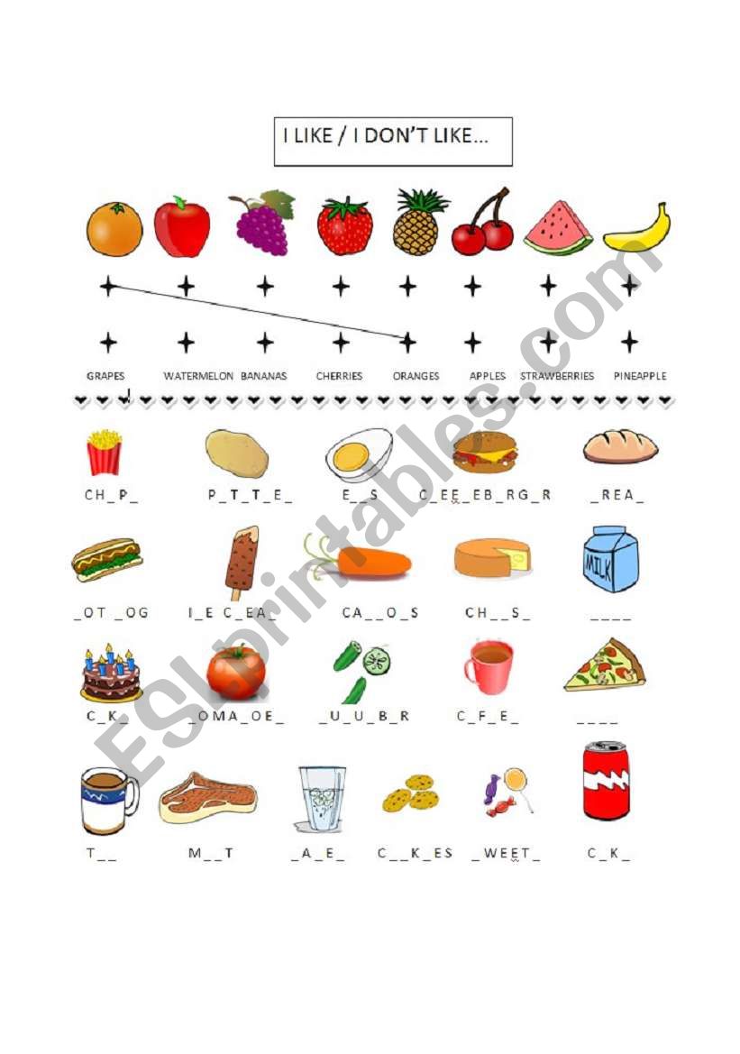 food vocab worksheet