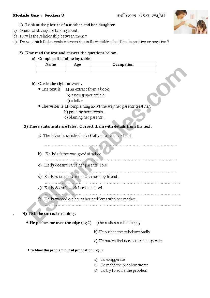 Module One Section 3 worksheet
