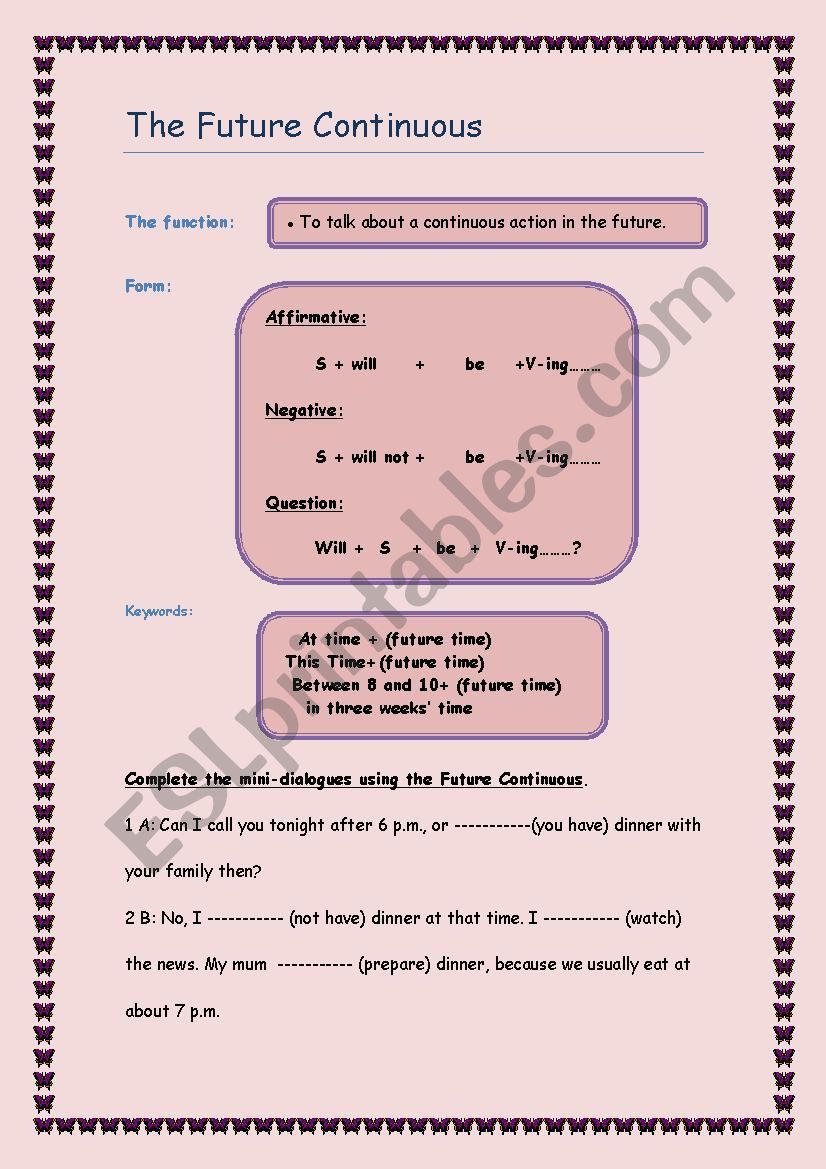 future continuous worksheet