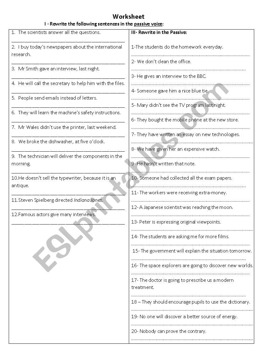 passive exercises worksheet