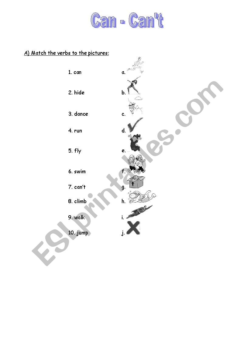 Can and Cant for beginners worksheet