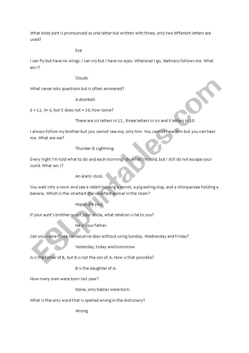 Riddles worksheet