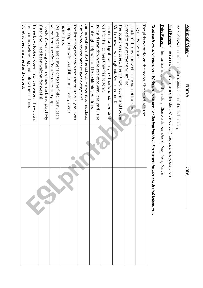 Point of View Quiz worksheet