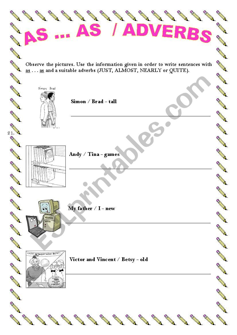 COMPARATIVE OF EQUALITY worksheet