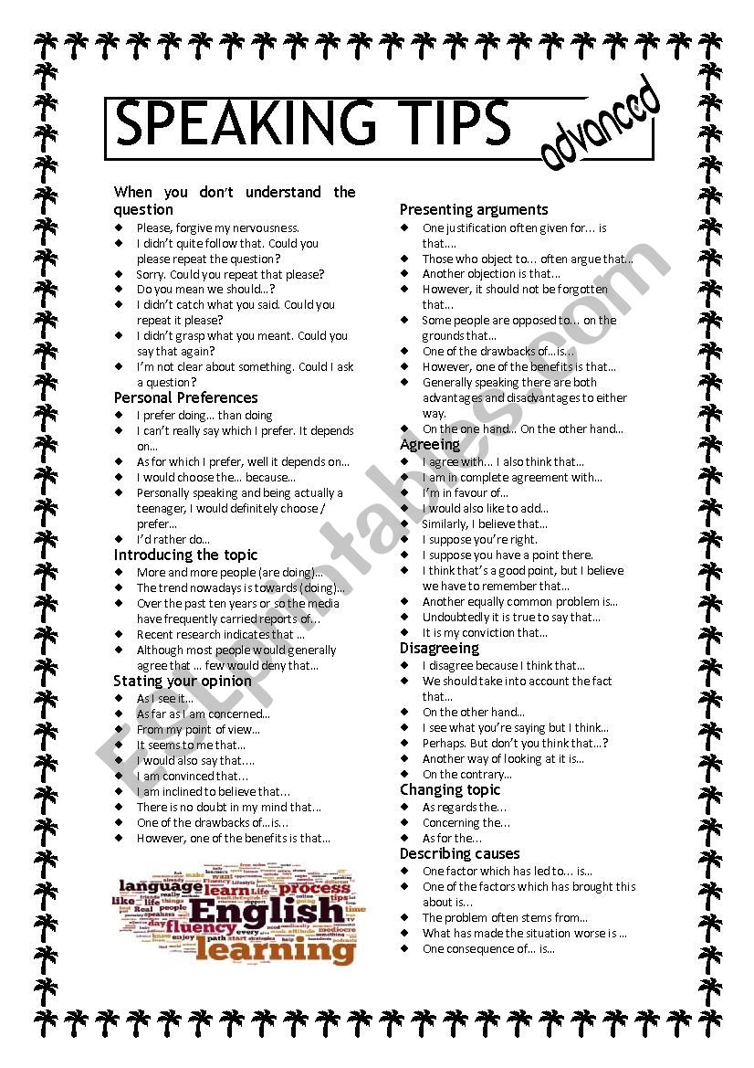 Speaking Tips C1-C2 Levels worksheet