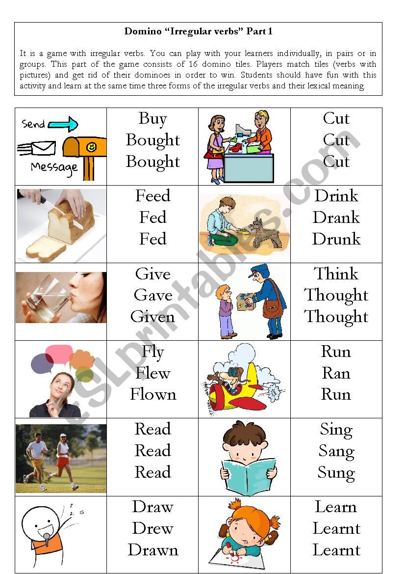 Domino Irregular verbs Part 1 worksheet