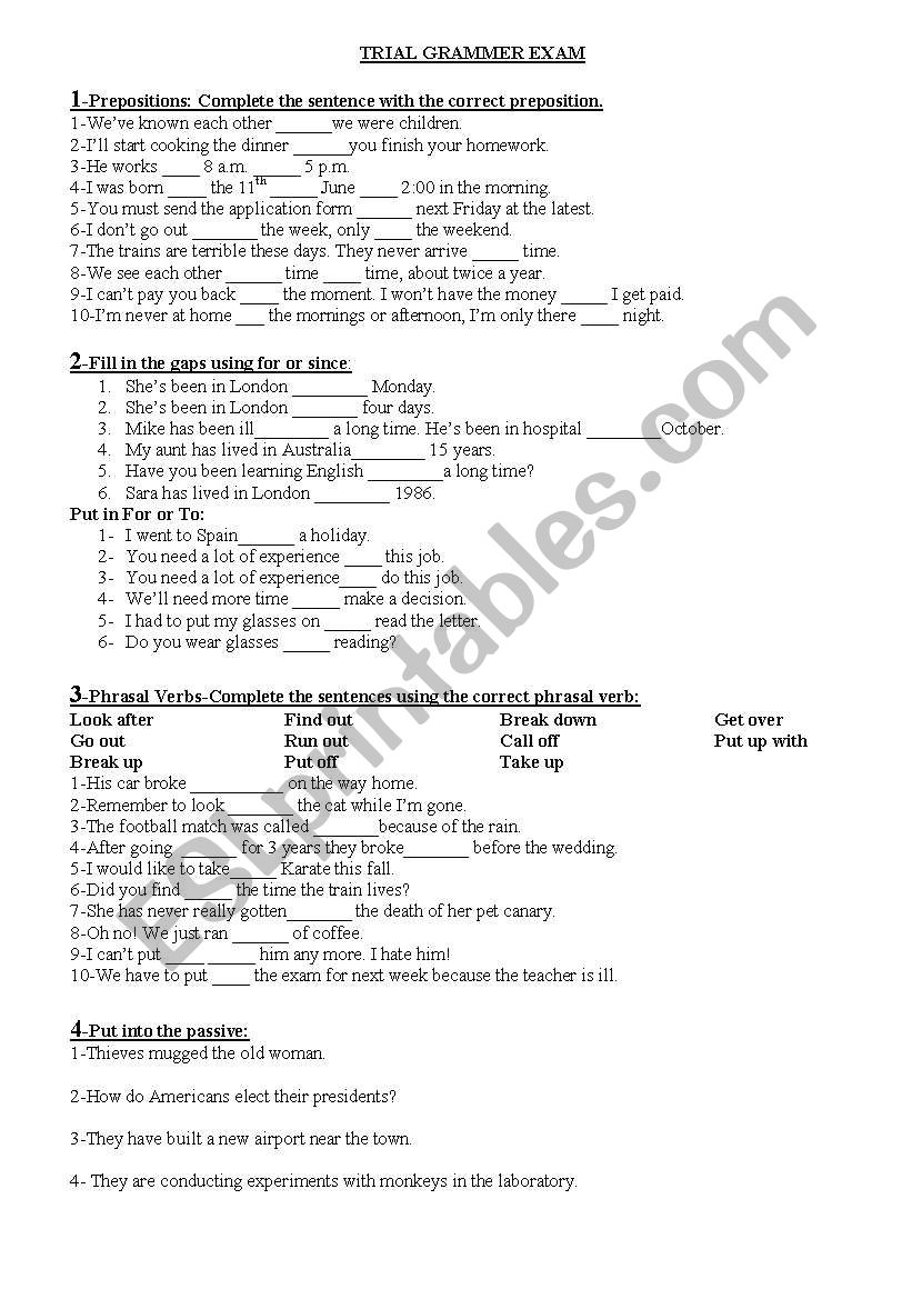 Trial Exam for 2º Bachiller worksheet