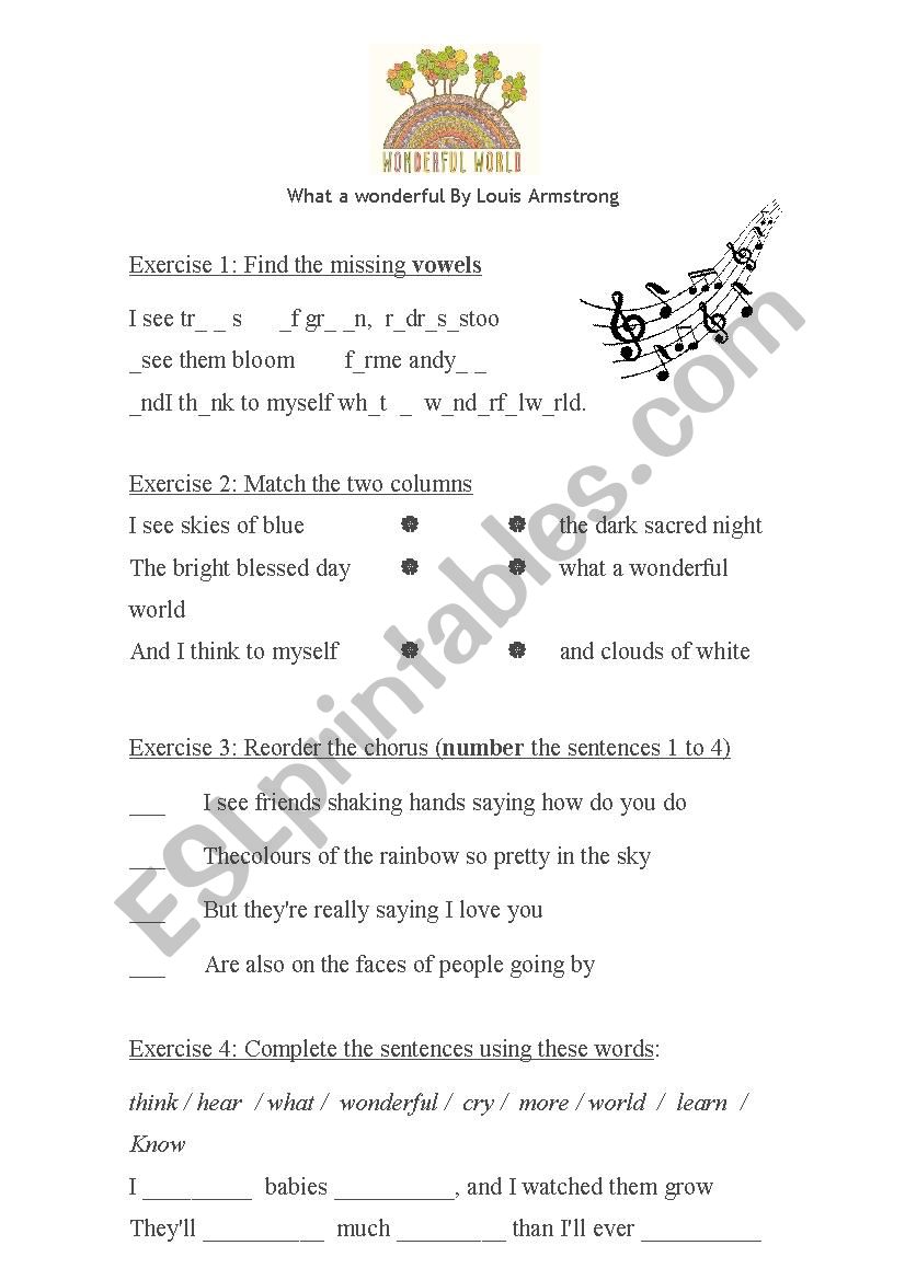 What a wonderful world worksheet