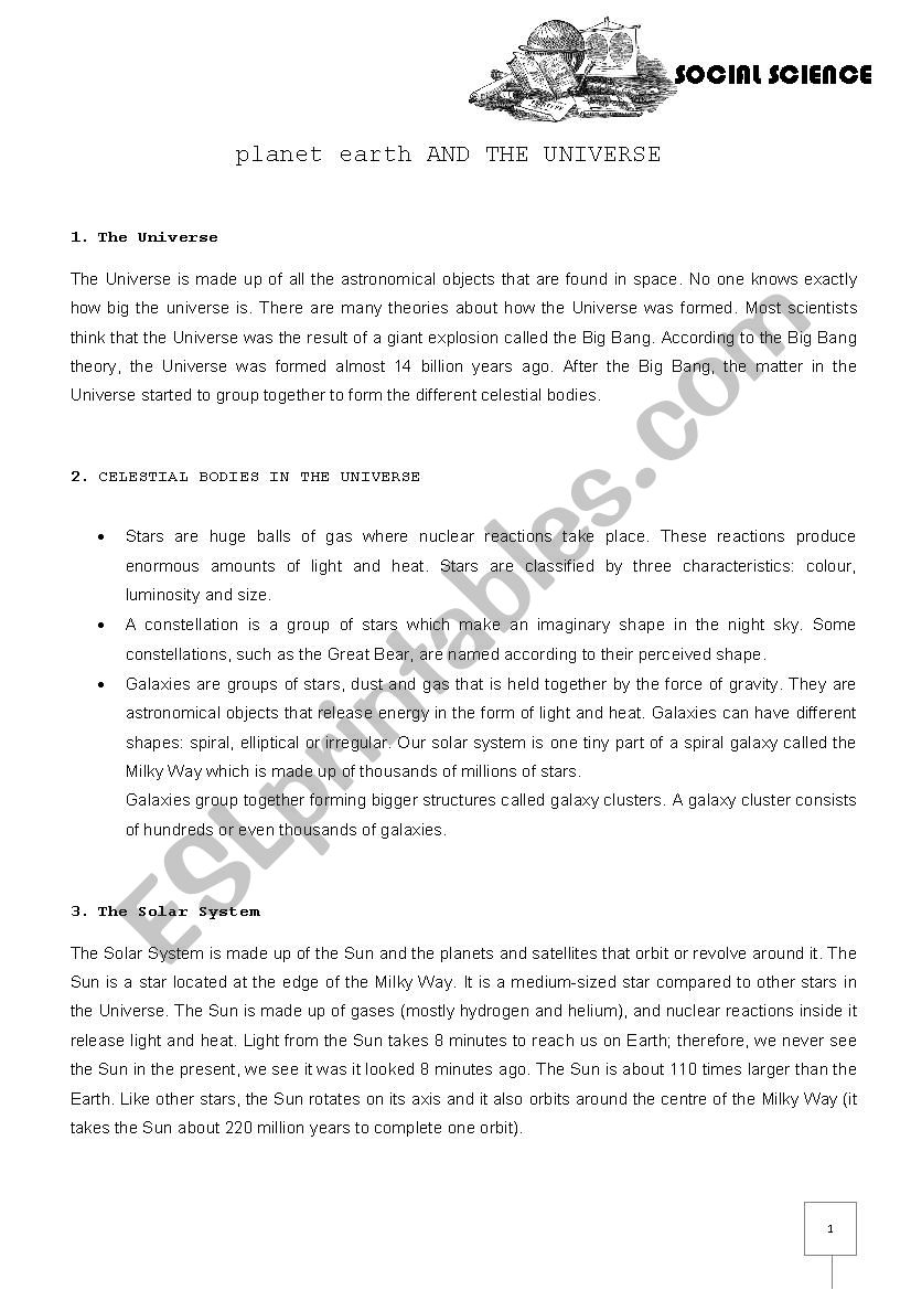 Earth and Universe worksheet