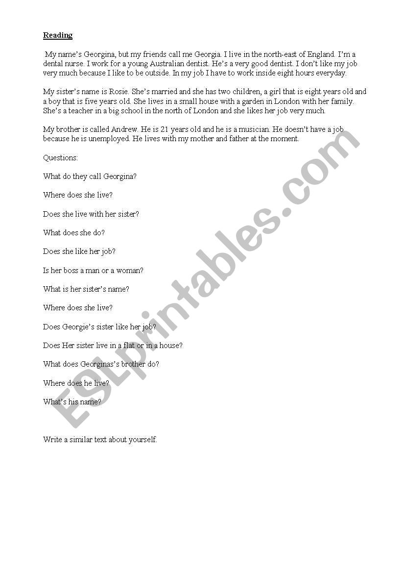 Elementary Reading worksheet