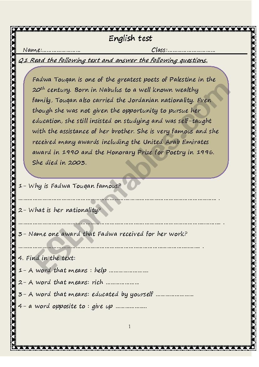 ENGLISH TEST worksheet