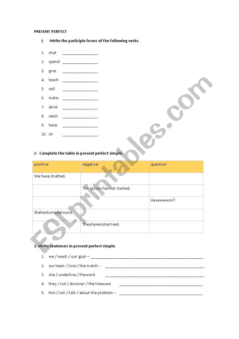 PRESENT PERFECT worksheet