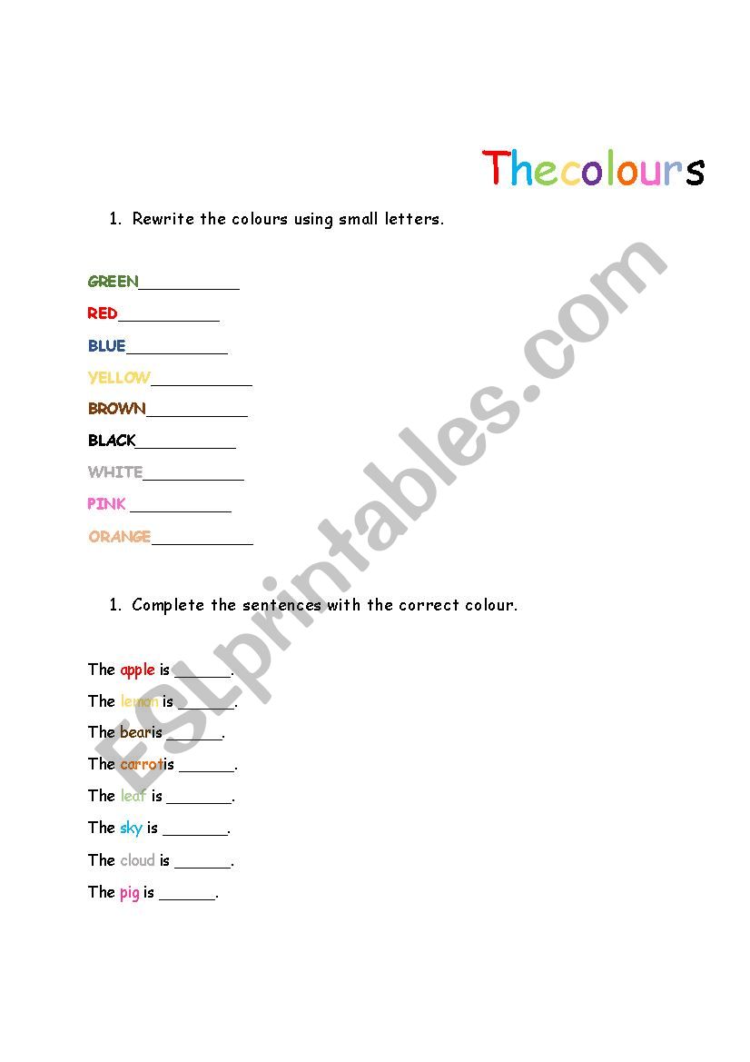 The colours worksheet