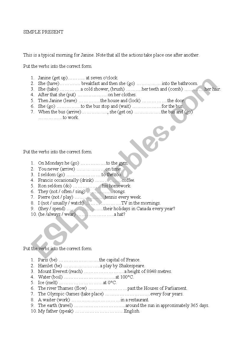 simple present worksheet