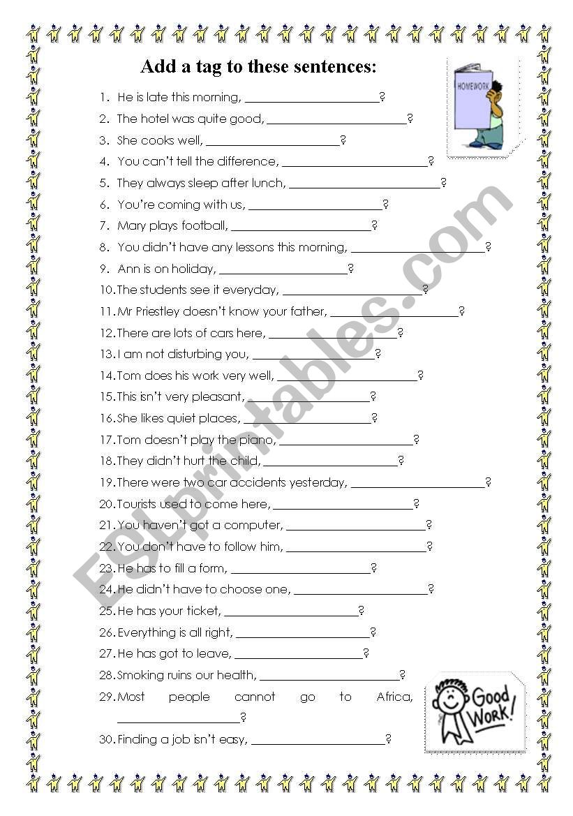 Tag questions worksheet