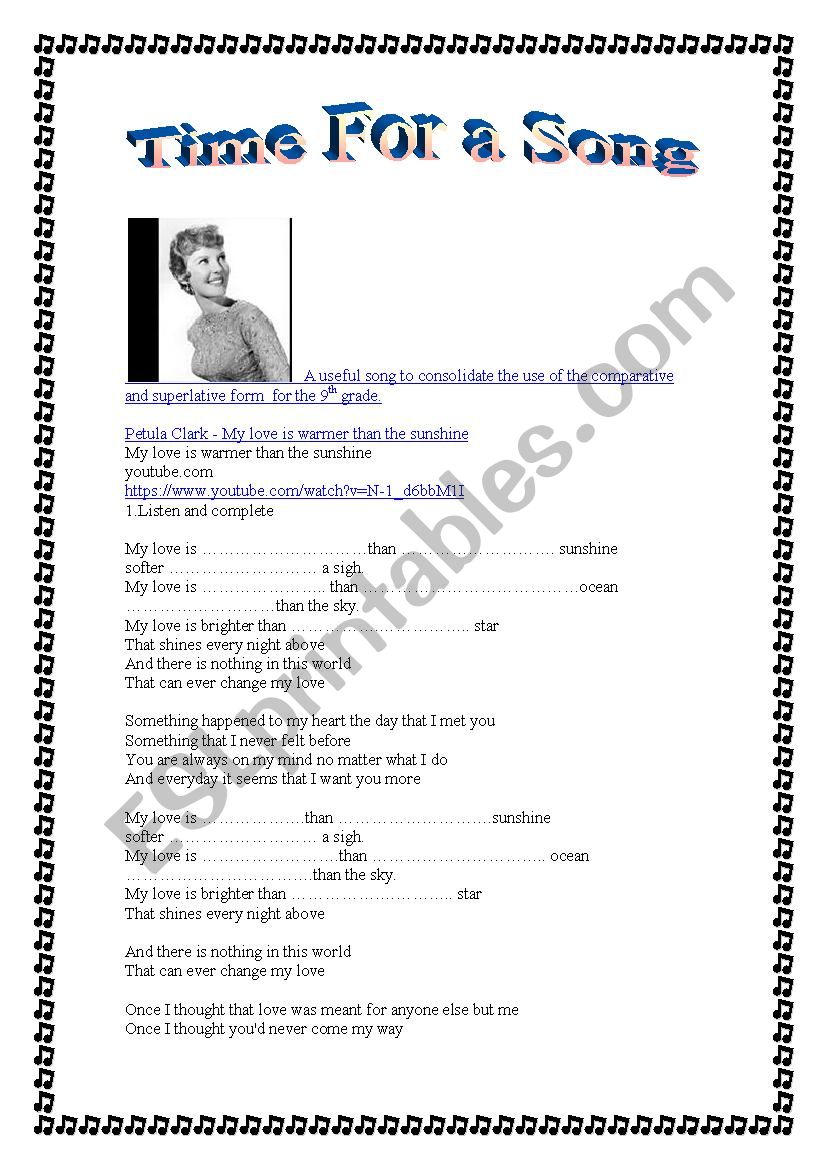 Time for a song worksheet