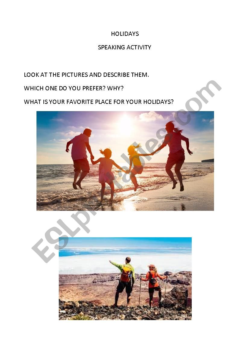 holidays worksheet