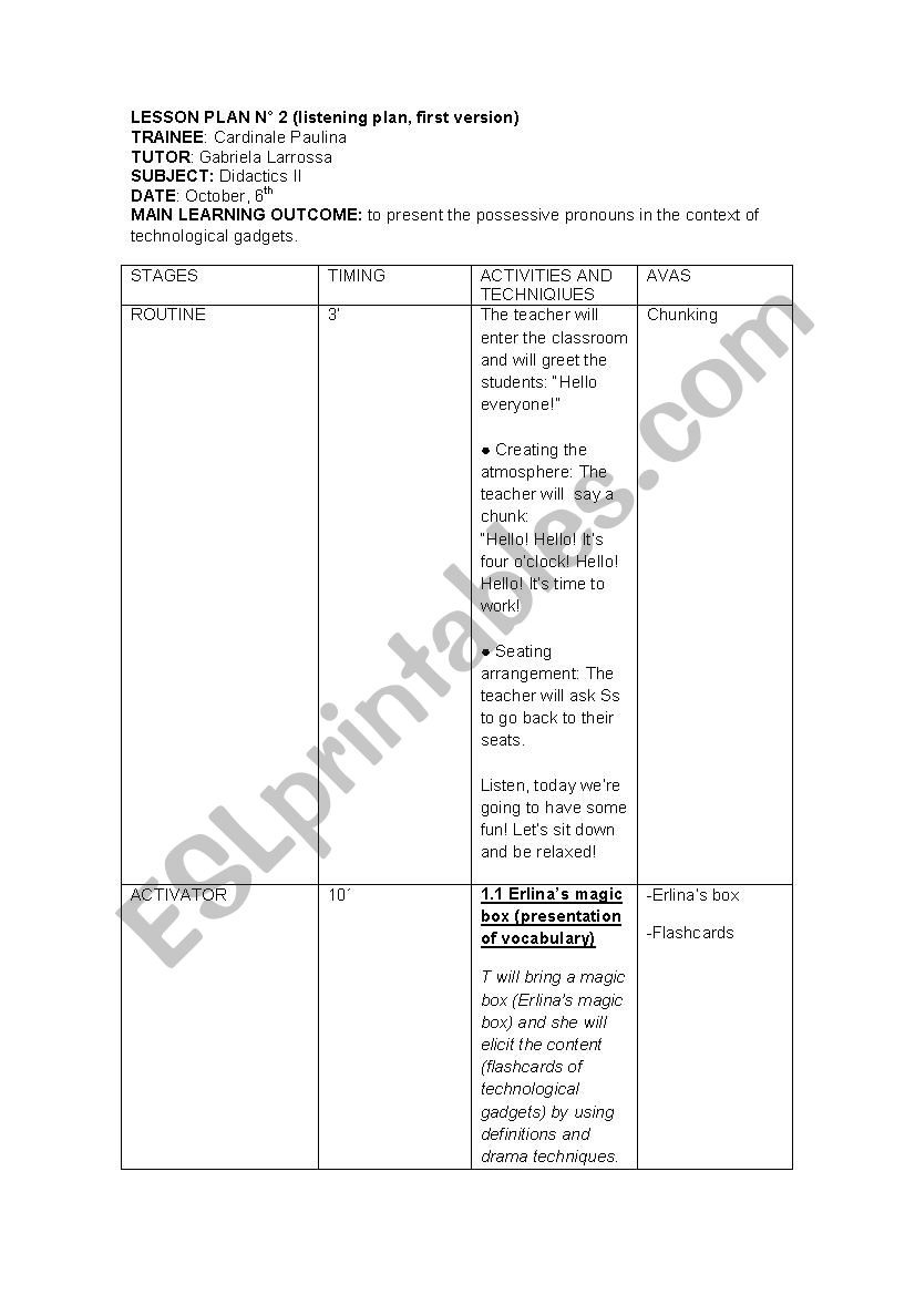 Lesson PLan on possessive adjectives