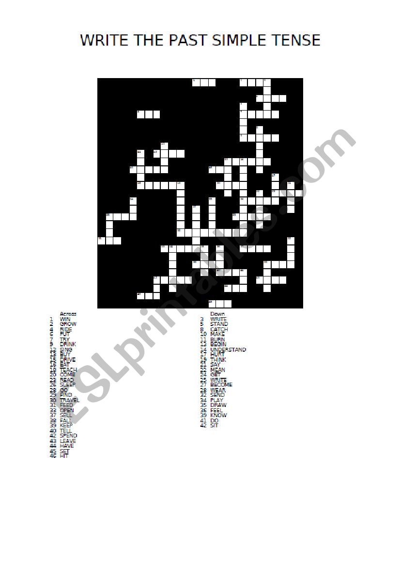 PAST SIMPLE CROSSWORD + KEY worksheet