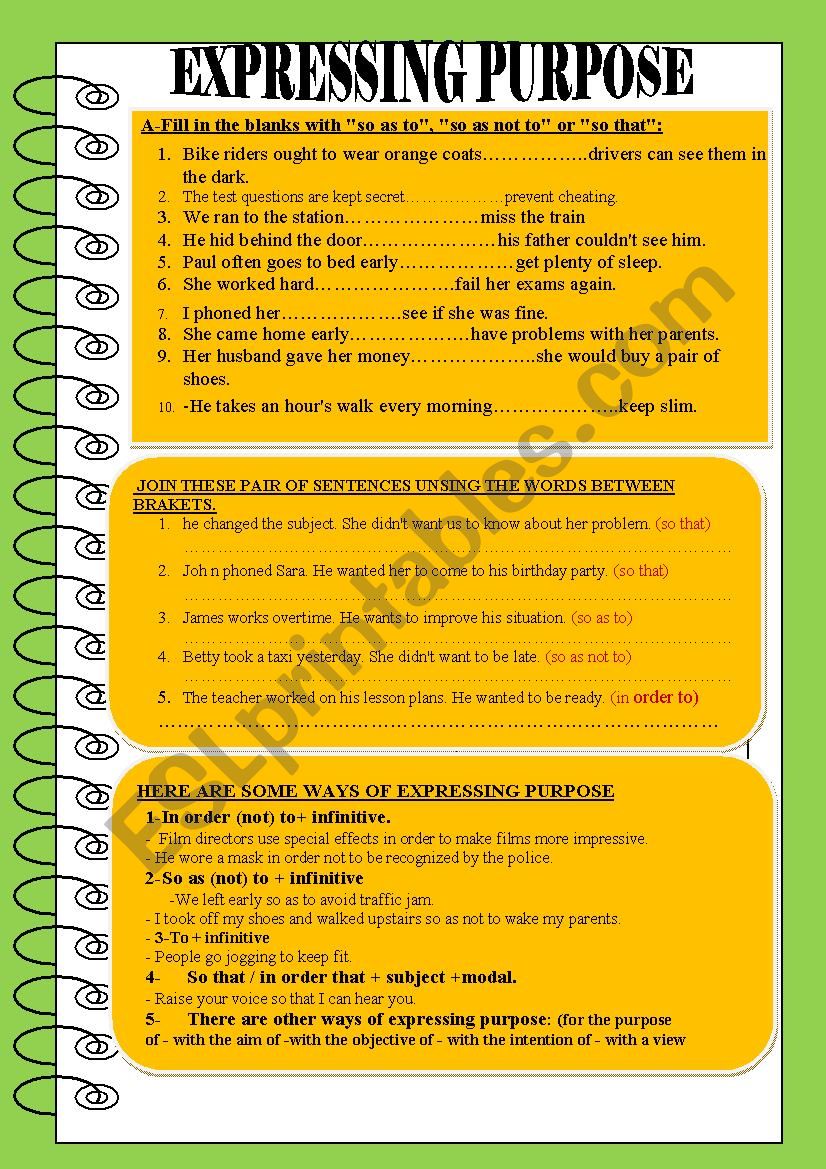 EPRESSING PURPOSE worksheet