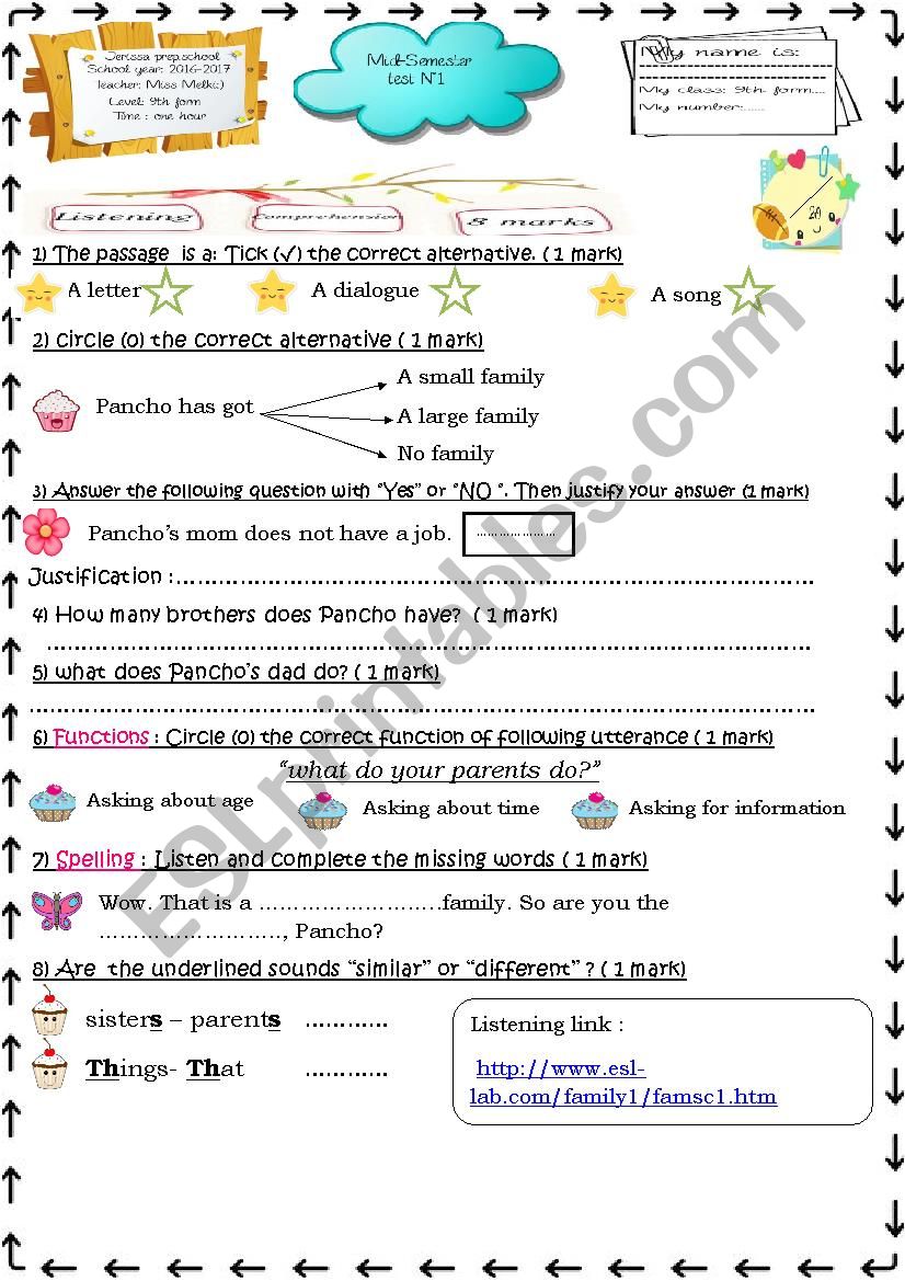 9th form Mid-Semester Test N°1