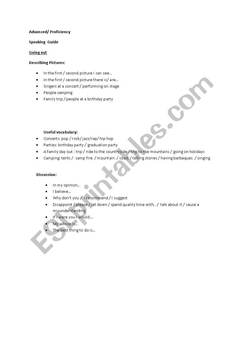 Speaking worksheet