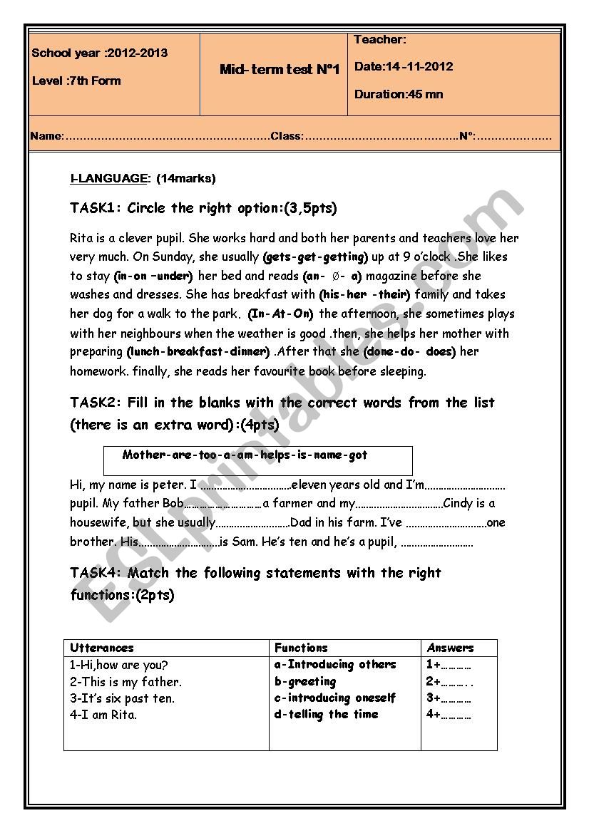 MID TERM TEST N1 worksheet