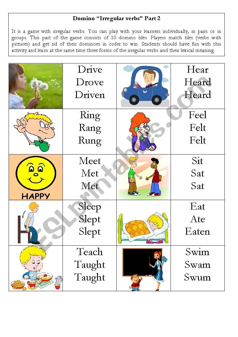 Domino Irregular verbs Part 2 worksheet