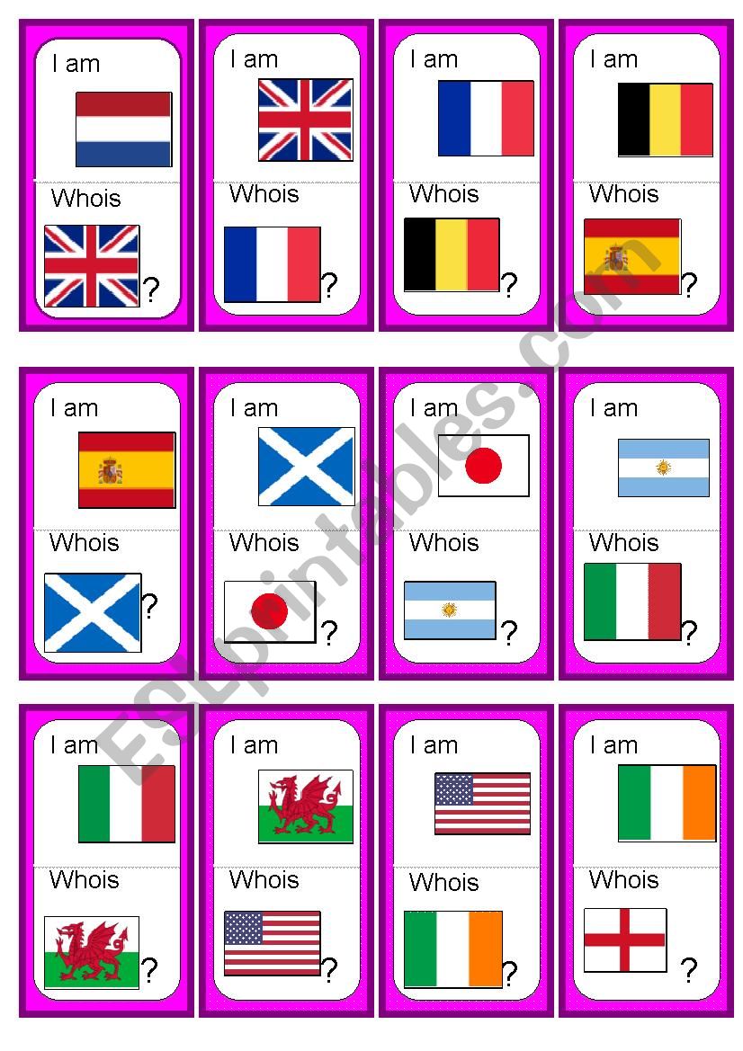 Nationalities Loop Game worksheet