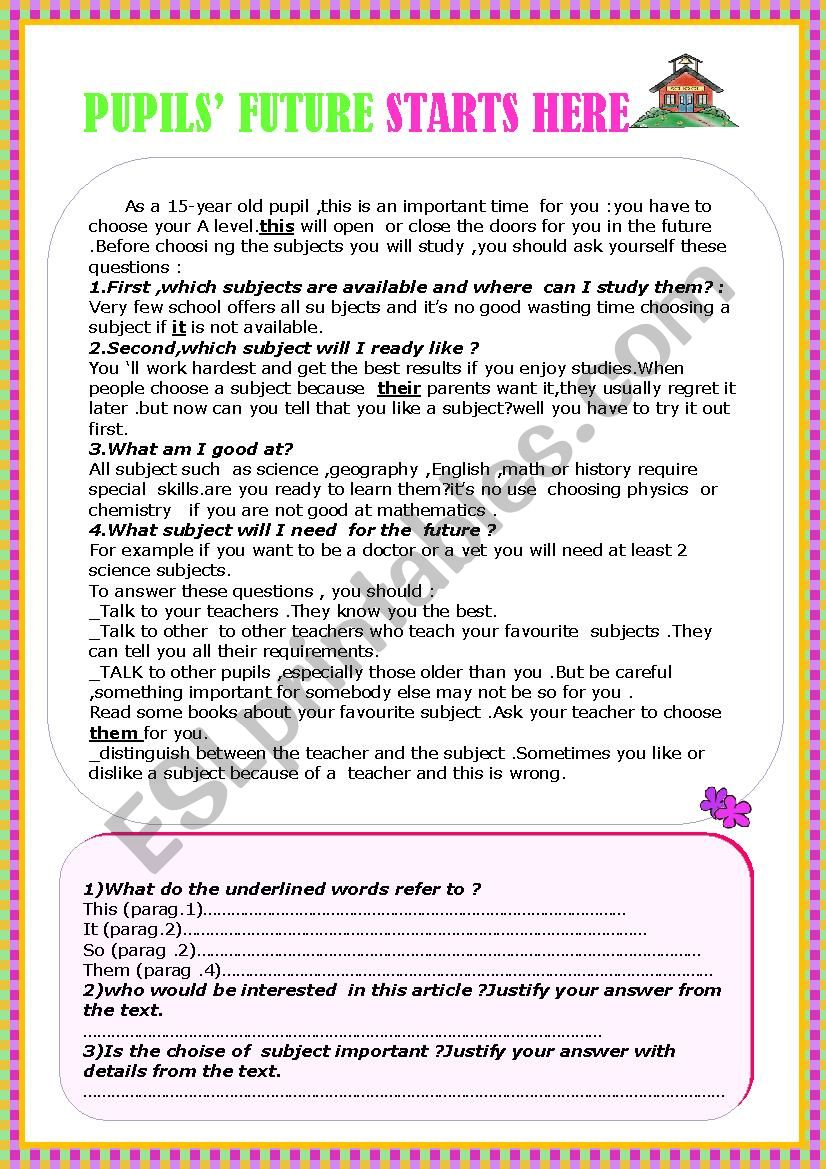 Pupils future starts here worksheet