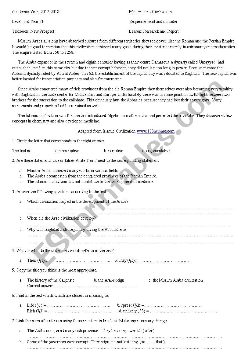 muslim contribution worksheet