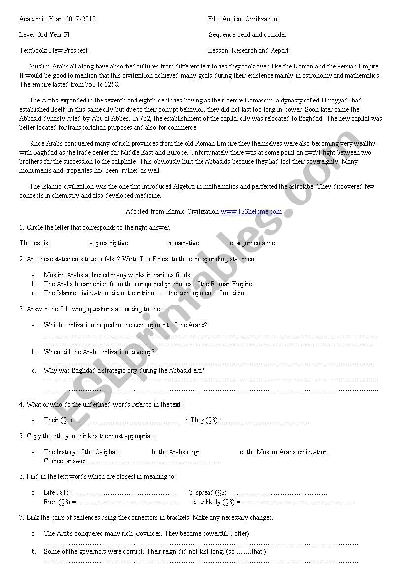 muslim contribution worksheet