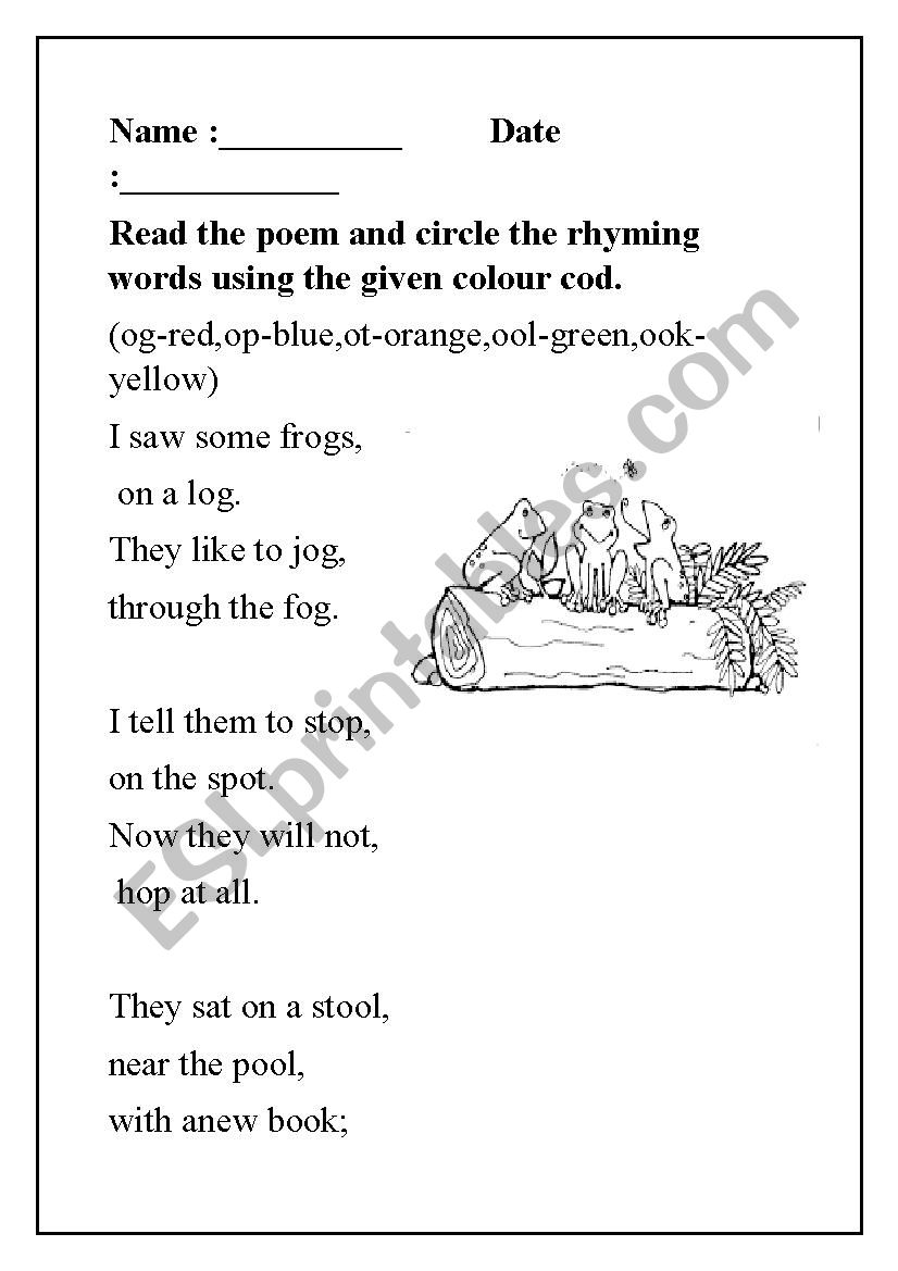 circle the rhyming words from poem