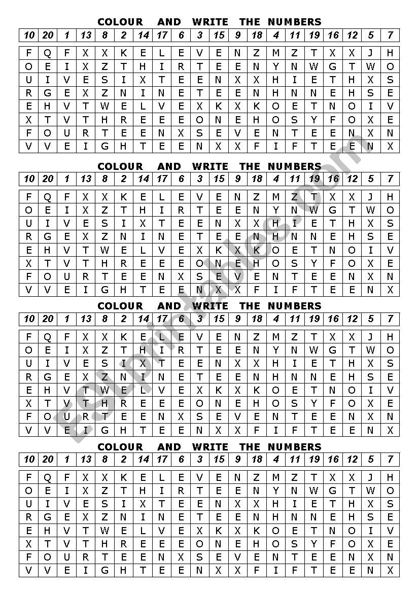 numbers wordsearch worksheet