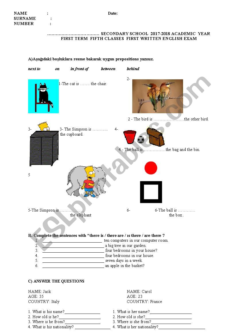 easy english for 5th grades worksheet